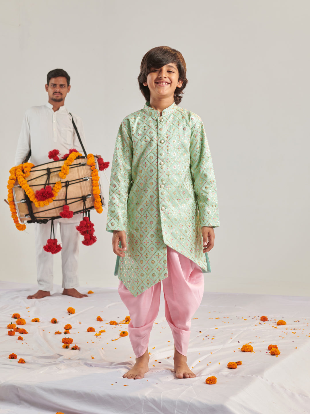 Boys Embroidered Regular Kurta With Dhoti Pants (KP-SHERWANI)