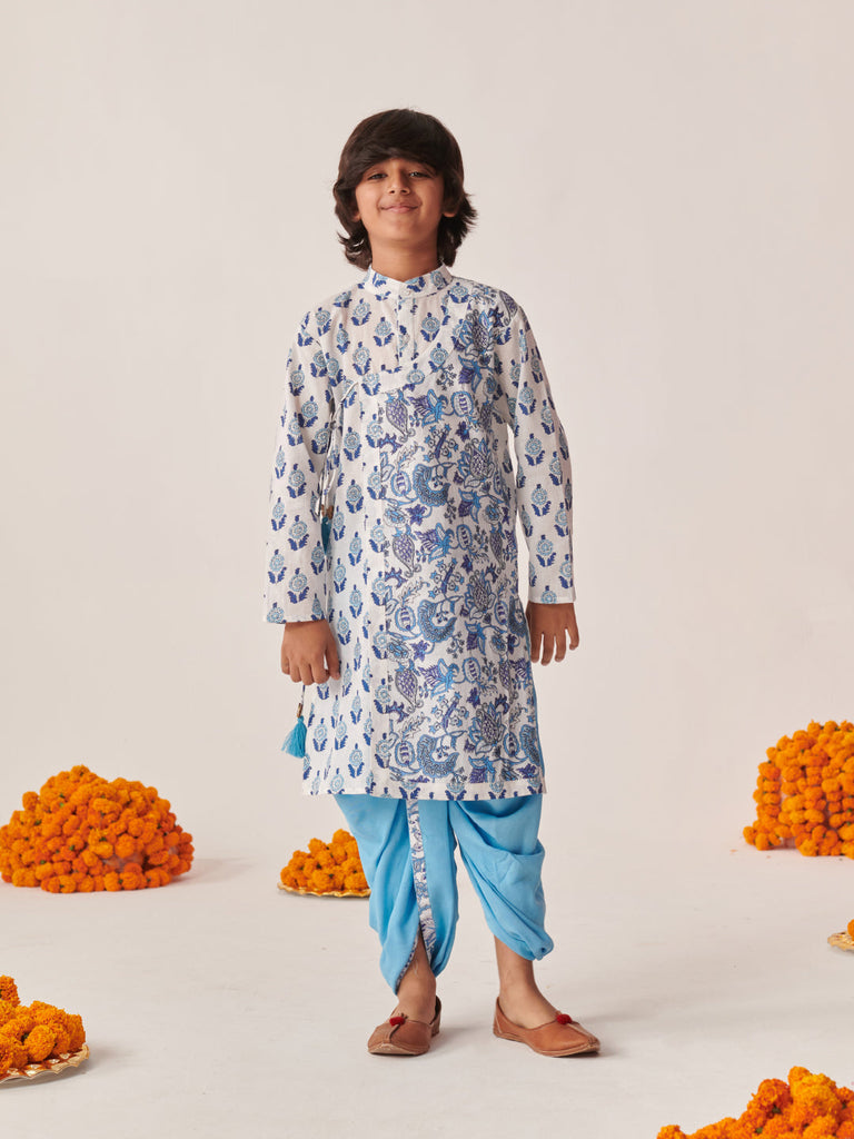 Boys Floral Printed Regular Kurta With Dhoti Pants (KP-SKYBLUEPRINT)