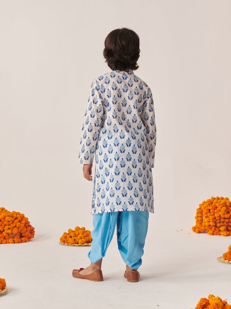 Boys Floral Printed Regular Kurta With Dhoti Pants (KP-SKYBLUEPRINT)