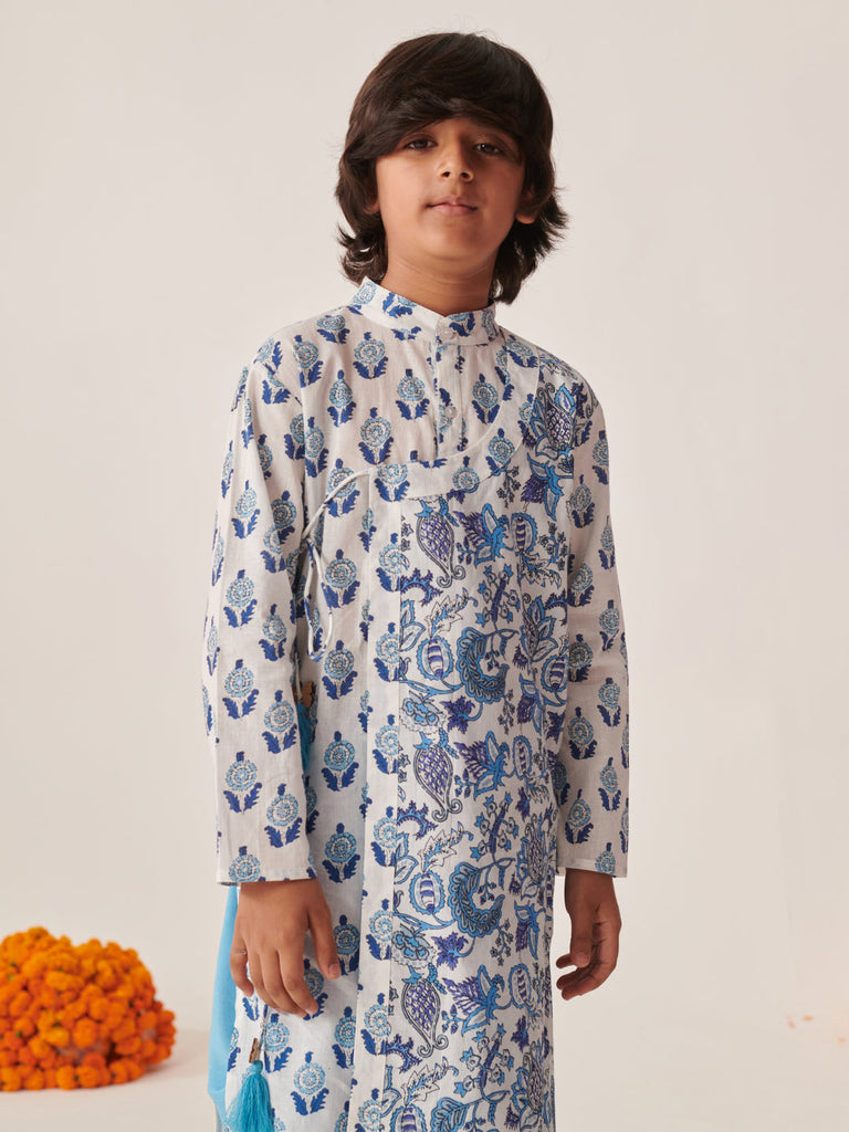 Boys Floral Printed Regular Kurta With Dhoti Pants (KP-SKYBLUEPRINT)