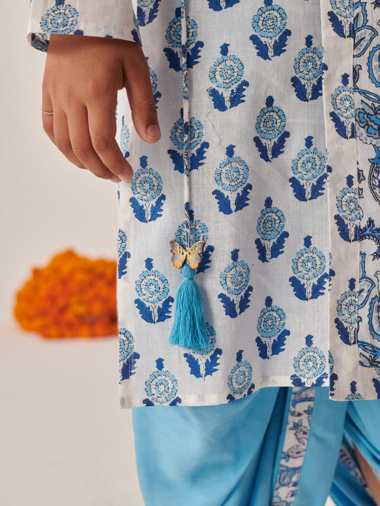 Boys Floral Printed Regular Kurta With Dhoti Pants (KP-SKYBLUEPRINT)