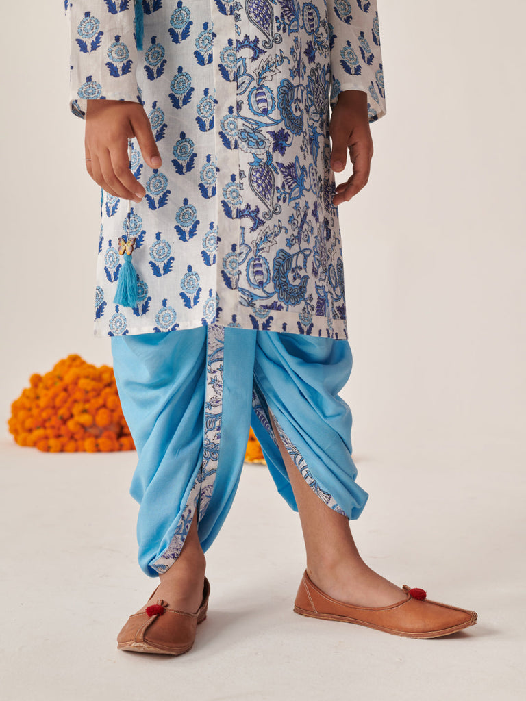 Boys Floral Printed Regular Kurta With Dhoti Pants (KP-SKYBLUEPRINT)