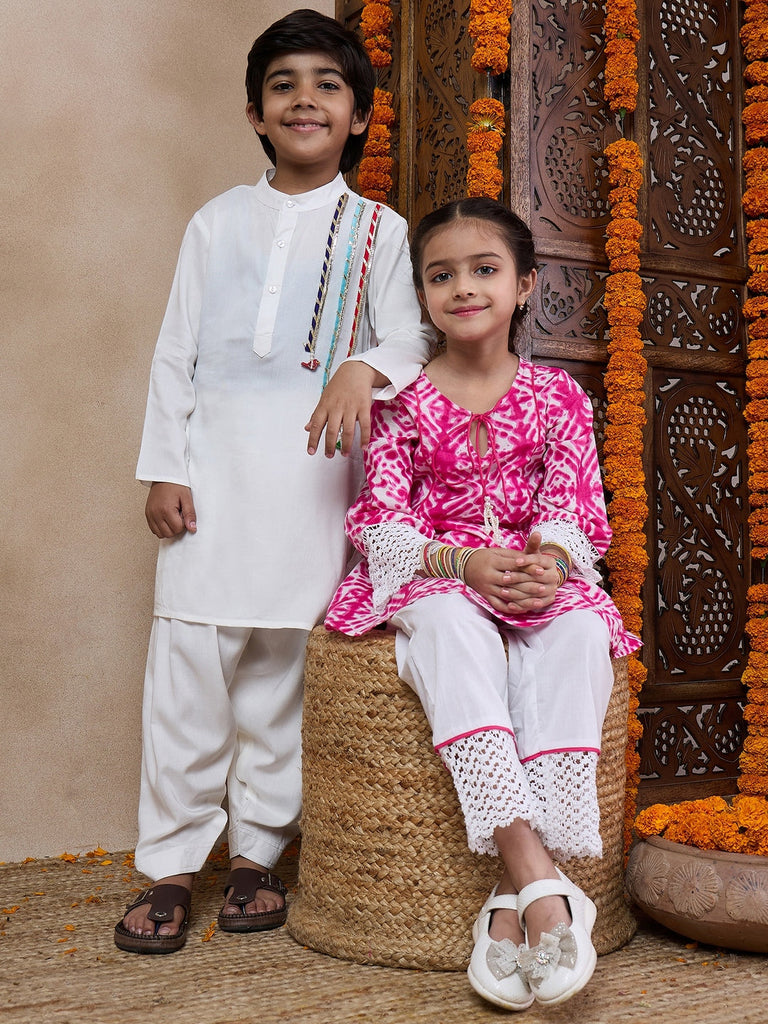 Boys Regular Kurta With Pyjamas (KP-WHITEMULTILACE)