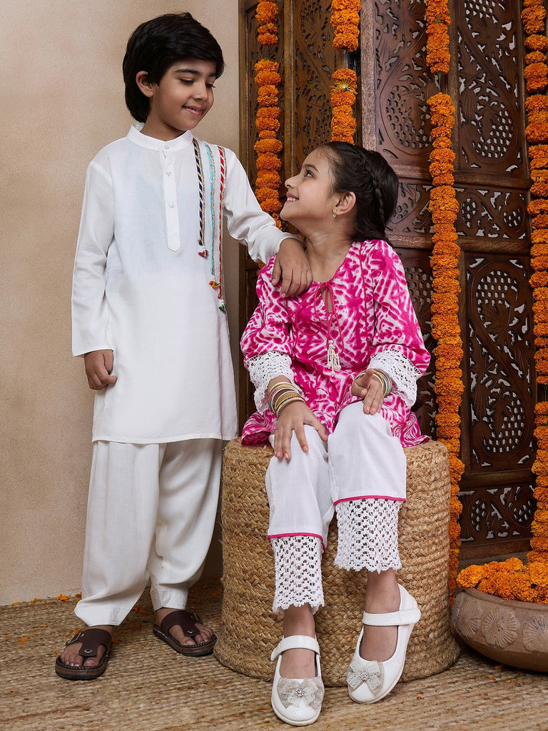 Boys Regular Kurta With Pyjamas (KP-WHITEMULTILACE)