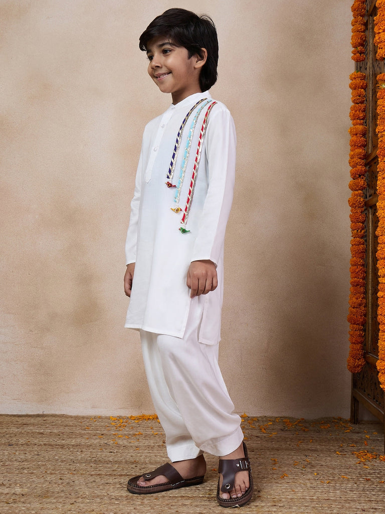 Boys Regular Kurta With Pyjamas (KP-WHITEMULTILACE)