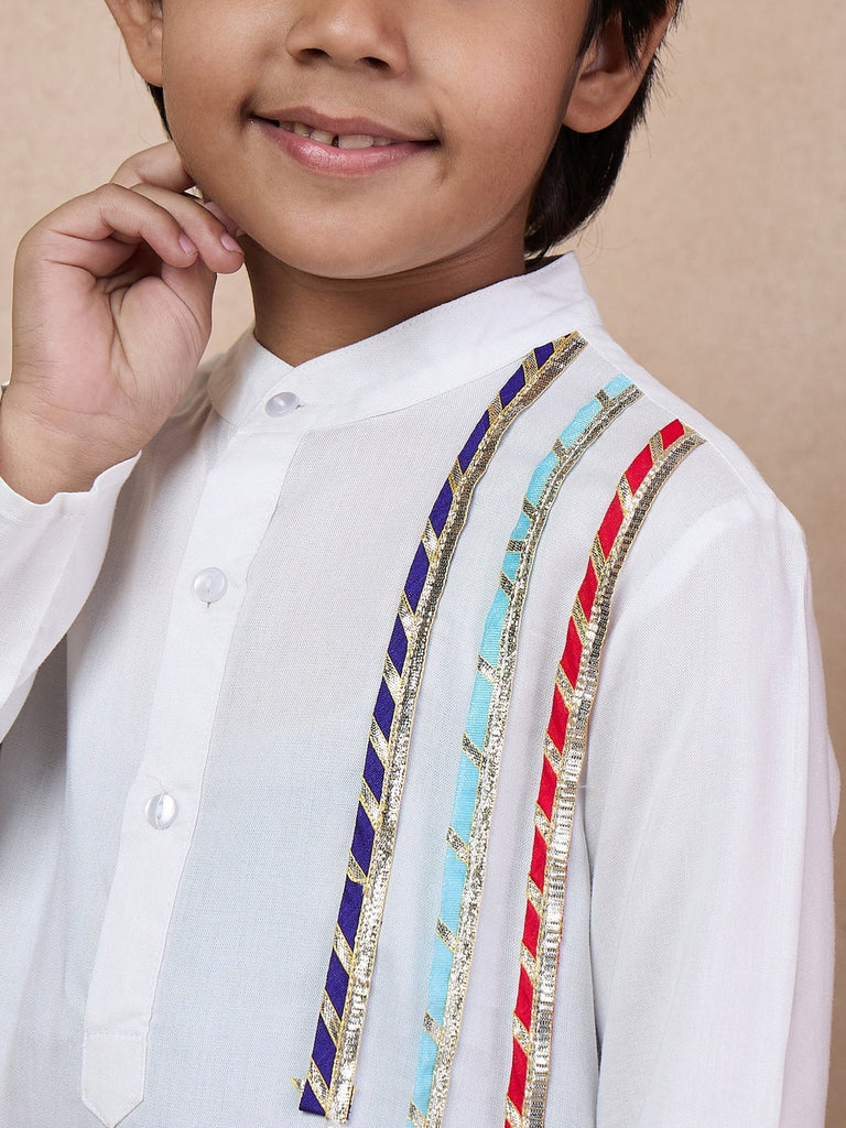 Boys Regular Kurta With Pyjamas (KP-WHITEMULTILACE)