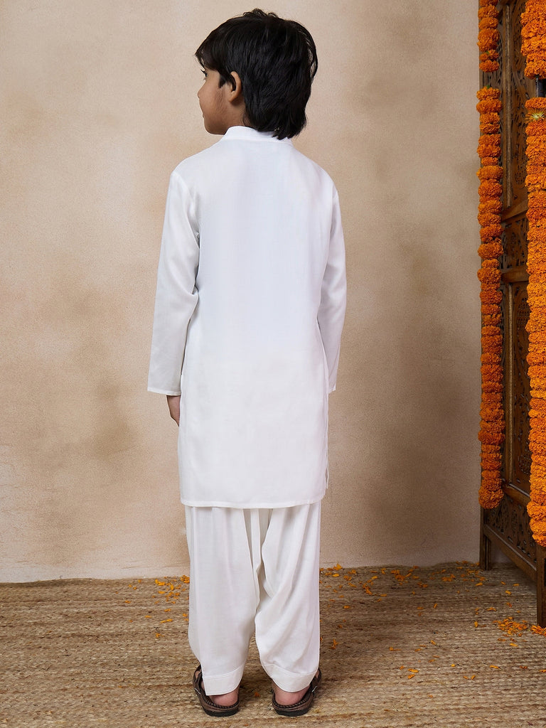 Boys Regular Kurta With Pyjamas (KP-WHITEMULTILACE)