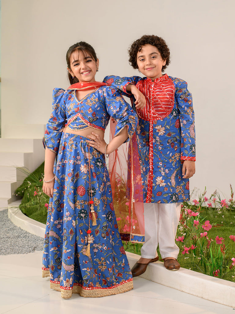 Girls Printed Mirror Work Ready to Wear Lehenga Choli With Dupatta (L-BLUEPATRALACE)