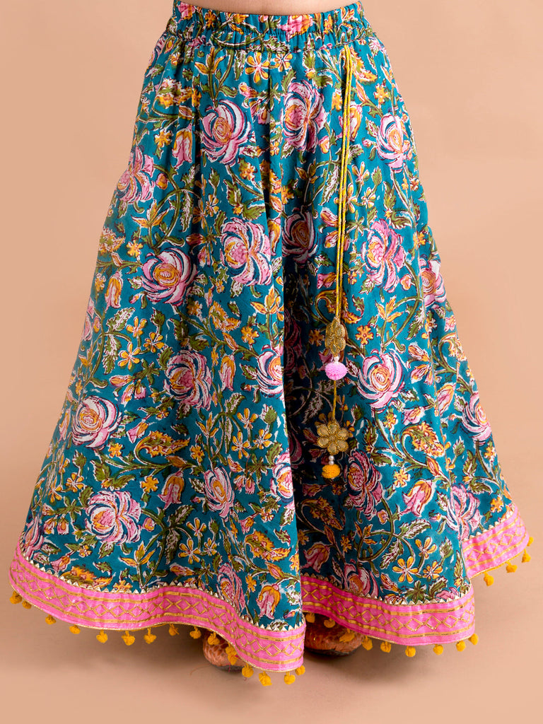 Girls Blue & Pink Ready to Wear Lehenga & Blouse With Dupatta (L-Bluejaalcold)