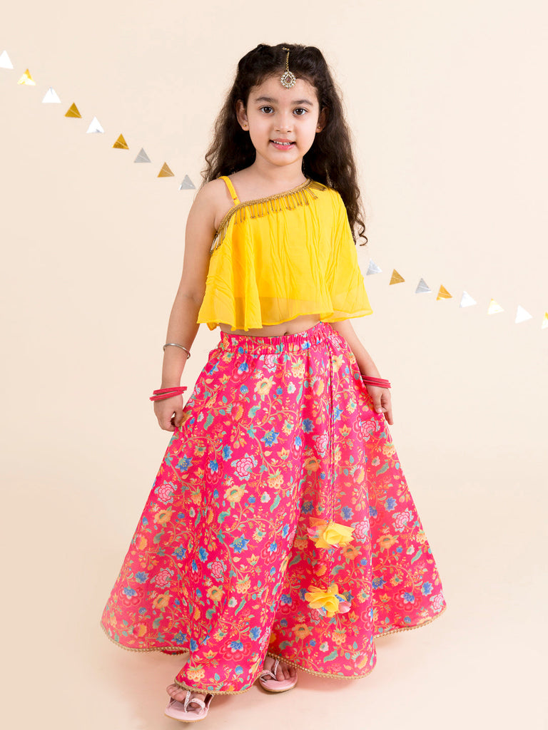 Girls Coral & Yellow Ready to Wear Lehenga Choli (L-Coraldigital)