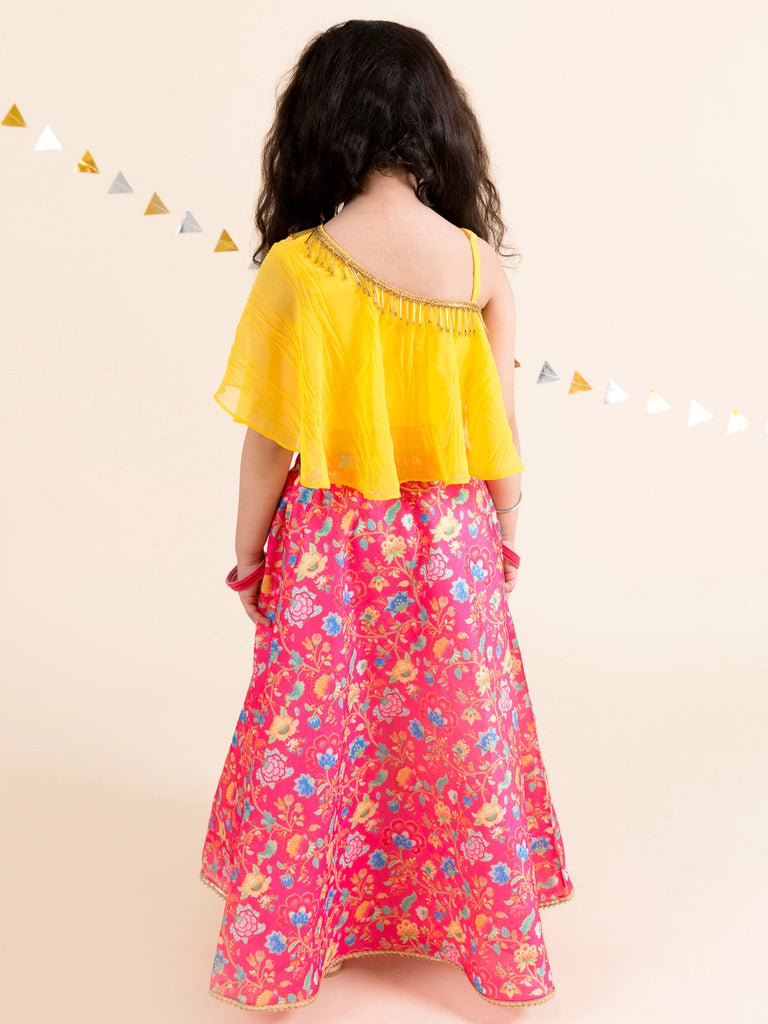 Girls Coral & Yellow Ready to Wear Lehenga Choli (L-Coraldigital)