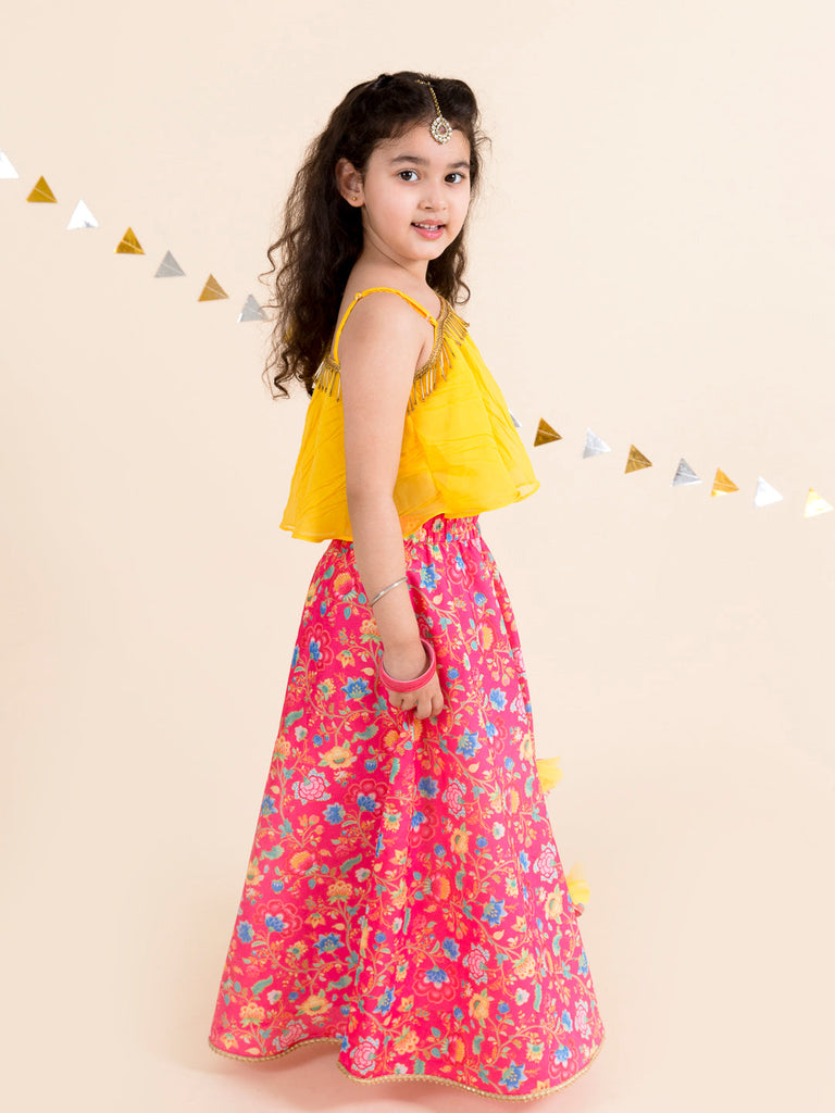 Girls Coral & Yellow Ready to Wear Lehenga Choli (L-Coraldigital)