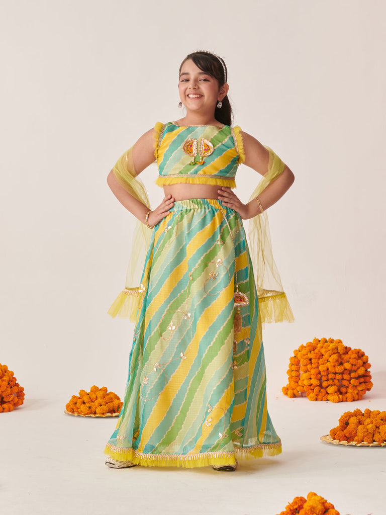 Girls Printed Ready To Wear Lehenga Blouse With Dupatta (L-GREENGOTAWORK)