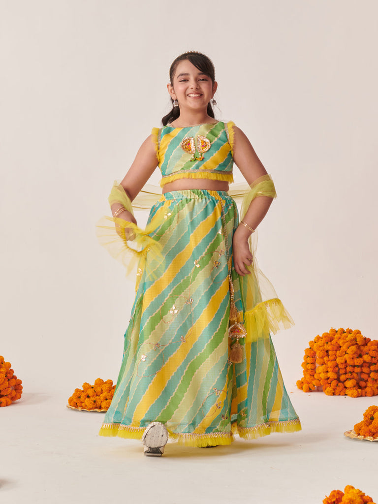 Girls Printed Ready To Wear Lehenga Blouse With Dupatta (L-GREENGOTAWORK)