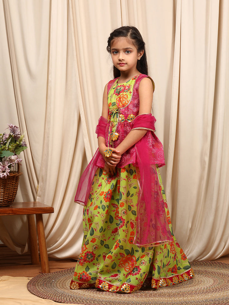 Girls Printed Ready To Wear Lehenga Blouse With Dupatta (L-GREENKOTAJAAL)