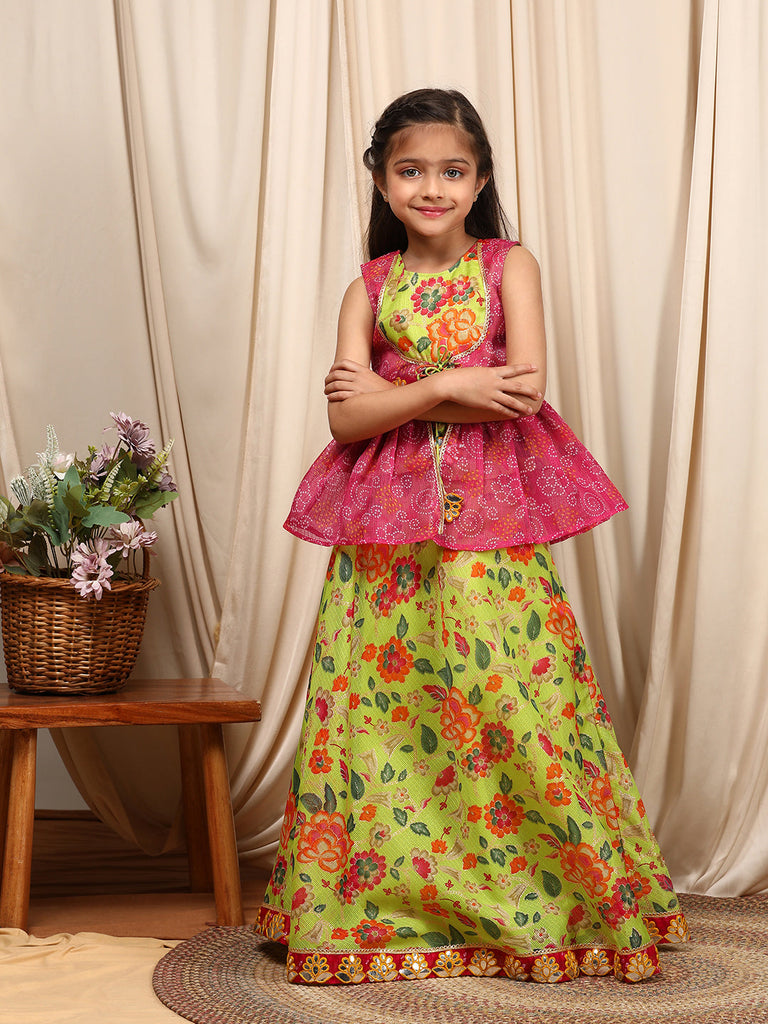 Girls Printed Ready To Wear Lehenga Blouse With Dupatta (L-GREENKOTAJAAL)