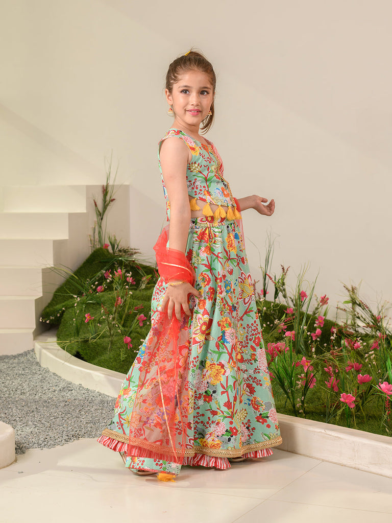 Girls Printed Ready to Wear Lehenga & Blouse With Dupatta (L-REDSTRIPE)