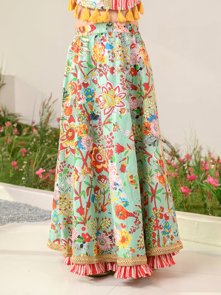 Girls Printed Ready to Wear Lehenga & Blouse With Dupatta (L-REDSTRIPE)