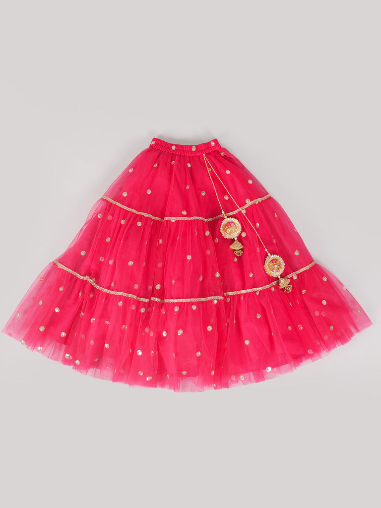 3-Piece Coral Emb Lehenga, Choli And Dupatta