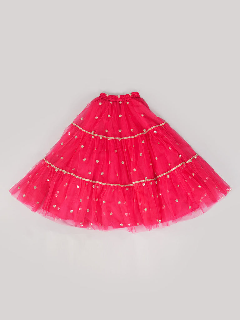 3-Piece Coral Emb Lehenga, Choli And Dupatta