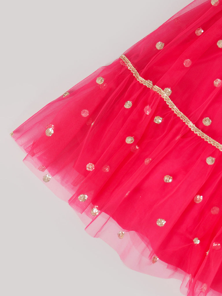 3-Piece Coral Emb Lehenga, Choli And Dupatta