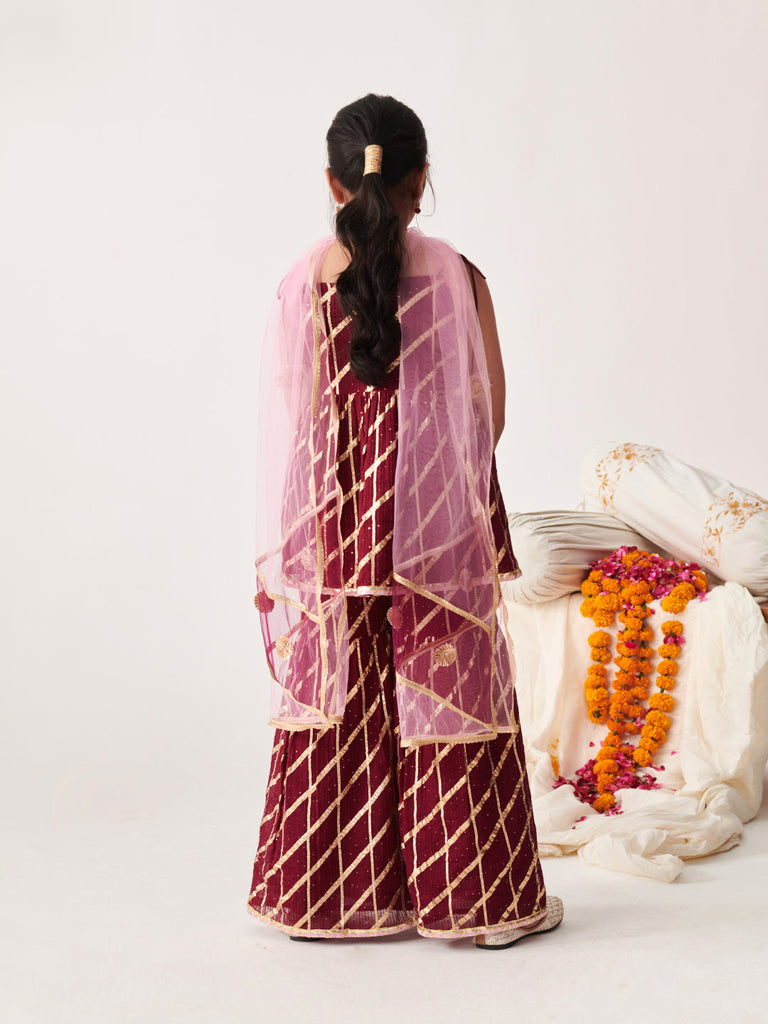 Girls Regular Gotta Patti Kurta With Sharara With Dupatta (SHA-WINEGGTLUREX)