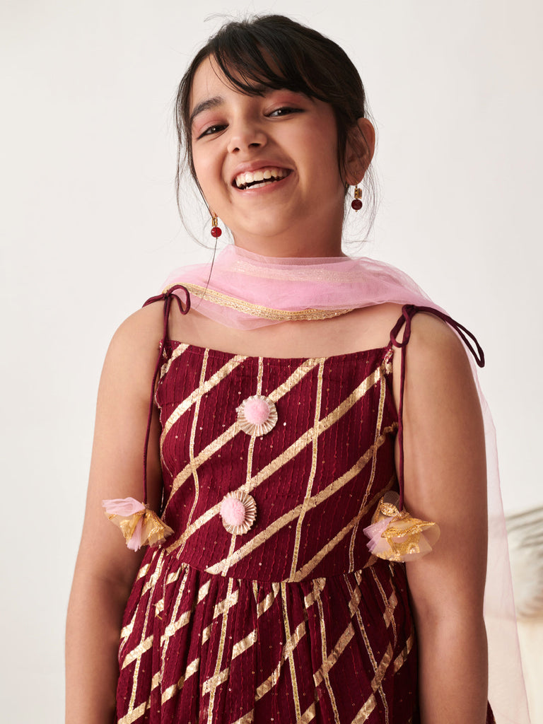 Girls Regular Gotta Patti Kurta With Sharara With Dupatta (SHA-WINEGGTLUREX)