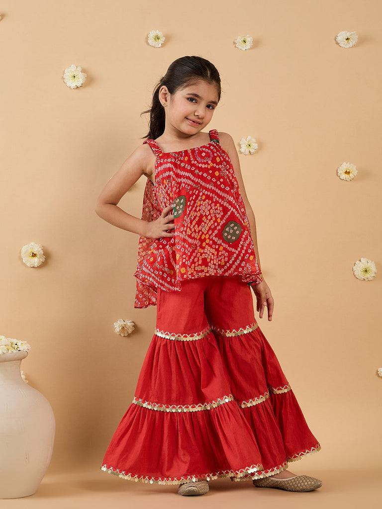 2-Piece Red Coloured Kurta And Sharara Set (SHA25005902)