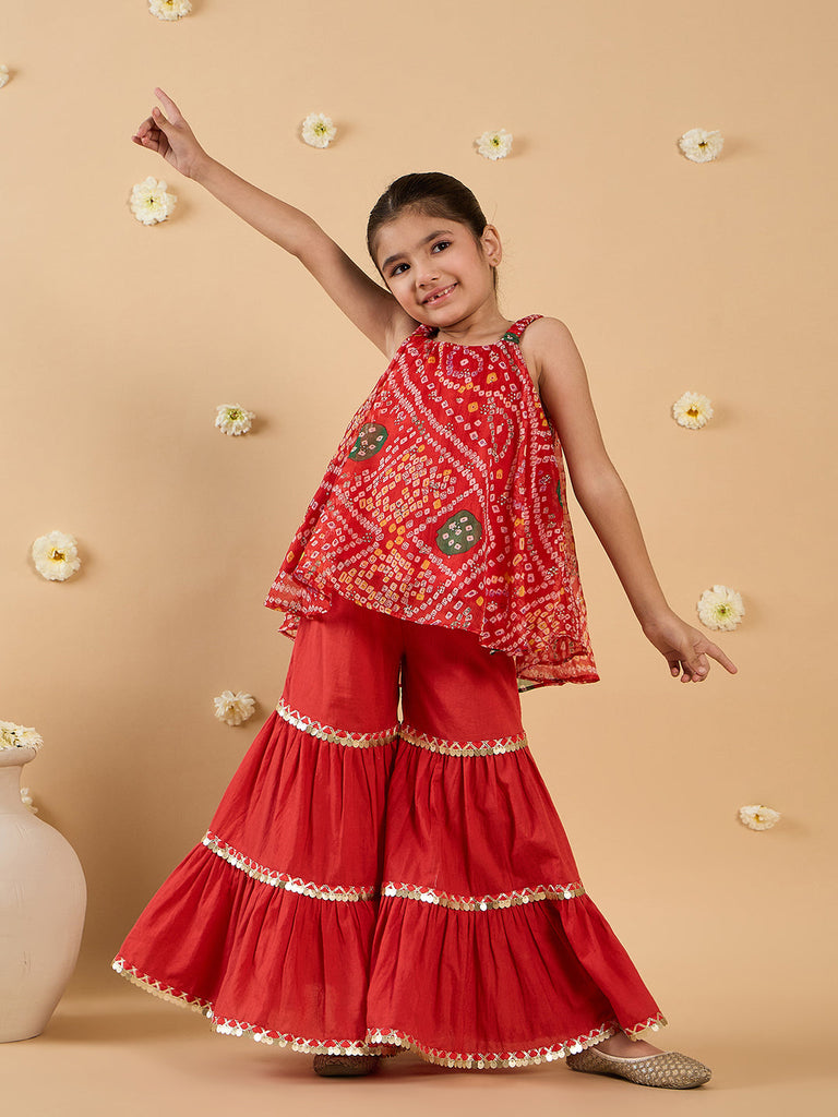 2-Piece Red Coloured Kurta And Sharara Set (SHA25005902)