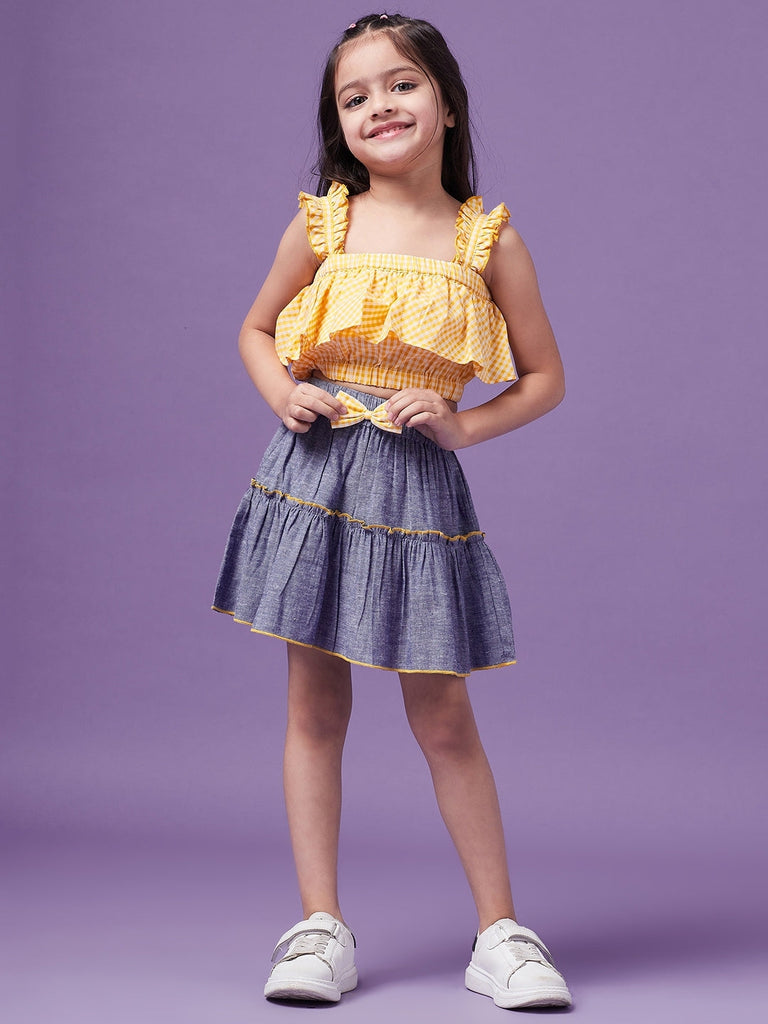 Girls Checked Shoulder Straps sleeveless (sk-yellowcheck)