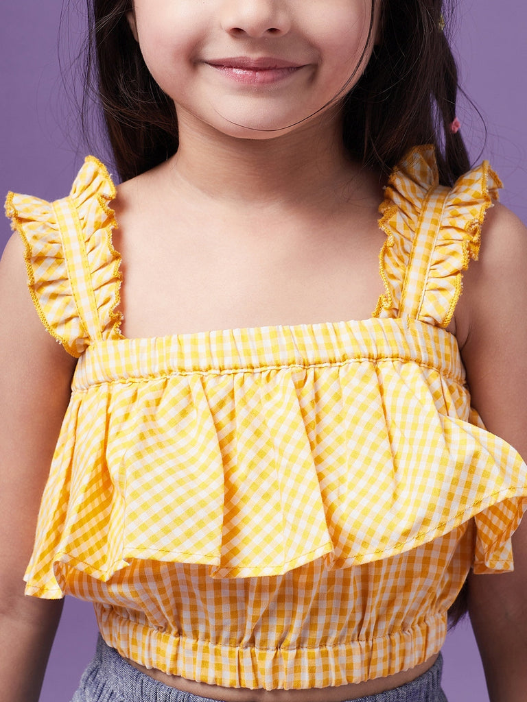 Girls Checked Shoulder Straps sleeveless (sk-yellowcheck)