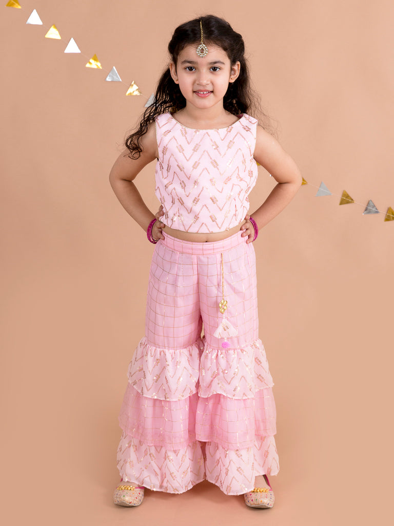 Girls Pink Embroidered Top With Sharara (sha-pinkemb)