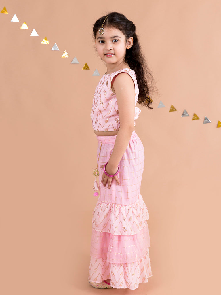 Girls Pink Embroidered Top With Sharara (sha-pinkemb)