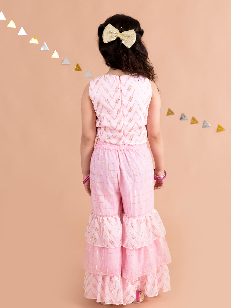 Girls Pink Embroidered Top With Sharara (sha-pinkemb)