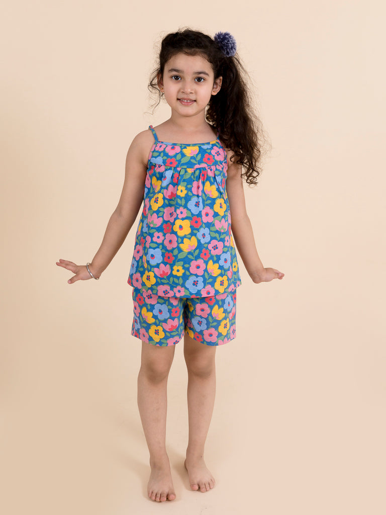 Girls Blue & Pink Printed Cotton Night suit (Nw-MultiBlue)