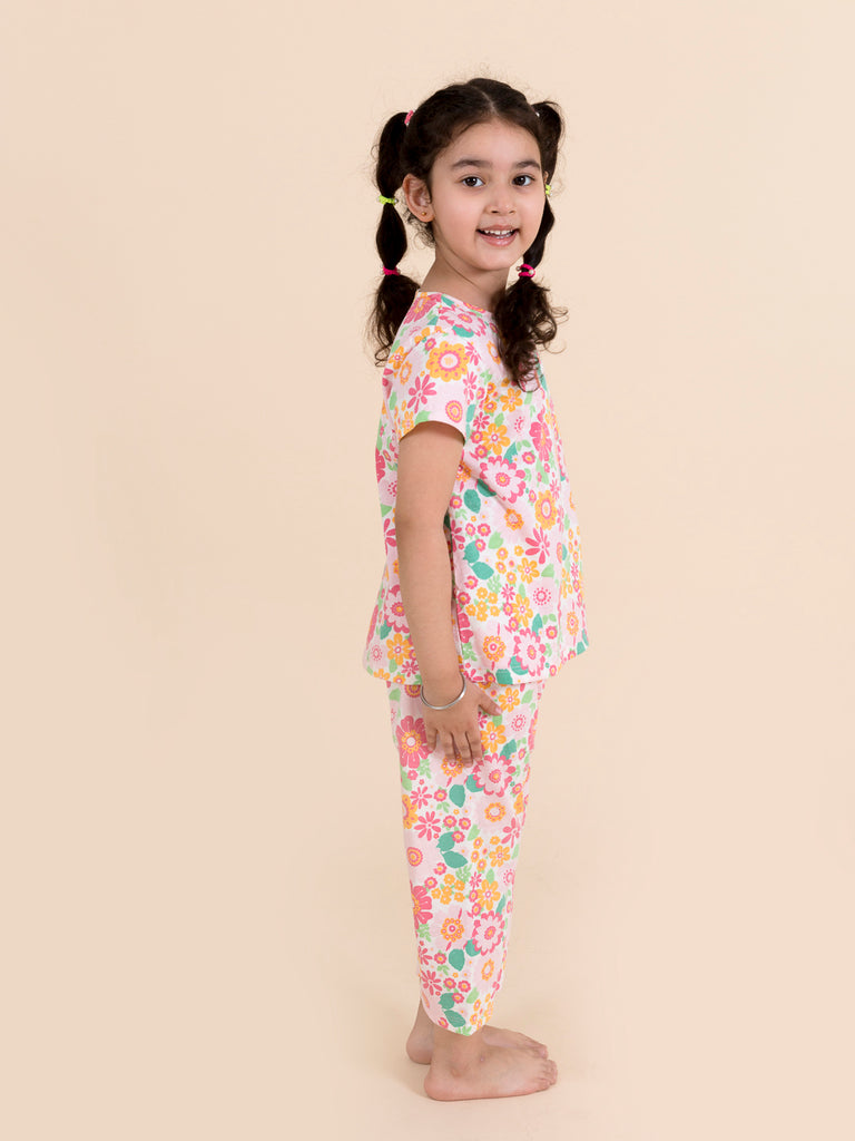 Girls Pink Printed Pure Cotton Night suit (NW-Sun)