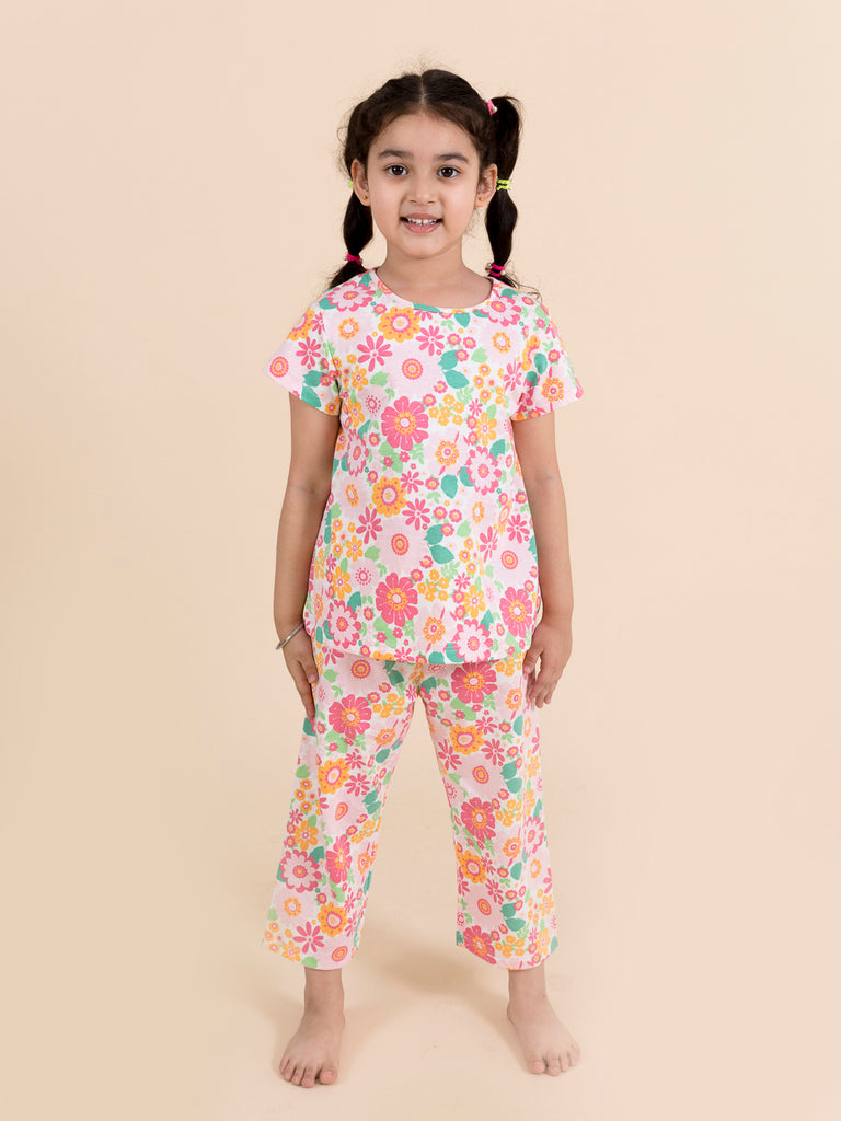 Girls Pink Printed Pure Cotton Night suit (NW-Sun)