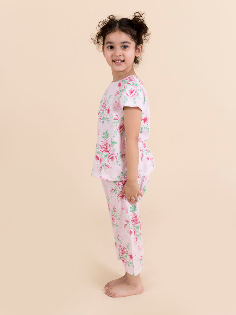 Girls Pink & White Printed Night suit (NW-Pinkgarden)