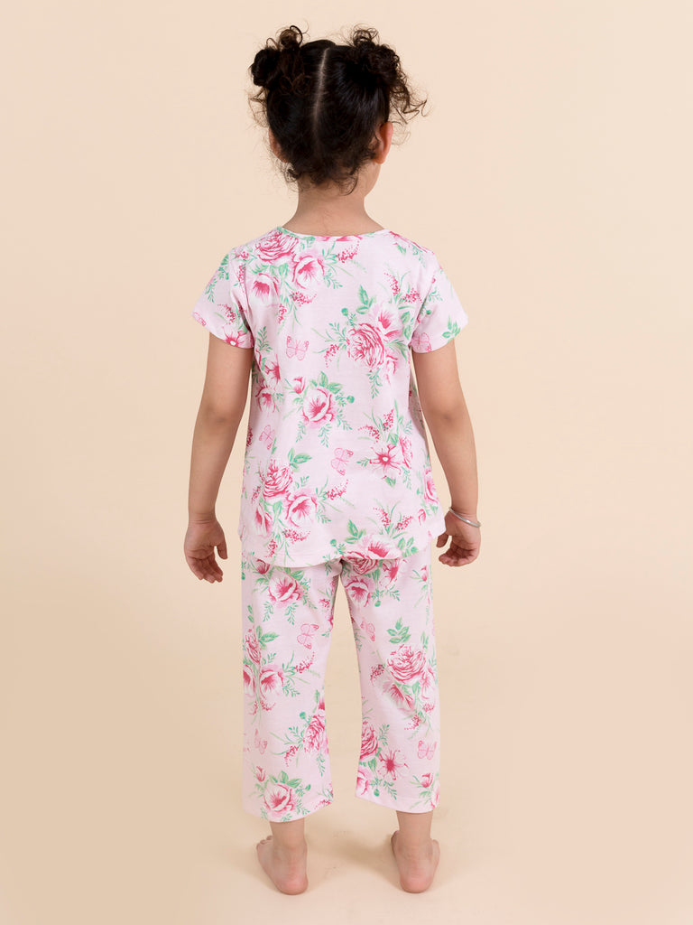 Girls Pink & White Printed Night suit (NW-Pinkgarden)