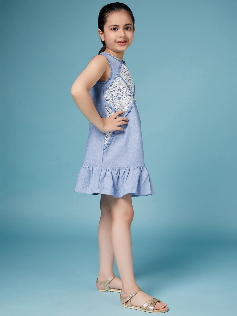 Girls Self Design A-Line Knee length Round neck Sleeveless Casual Wear Dress (d-chamblace)