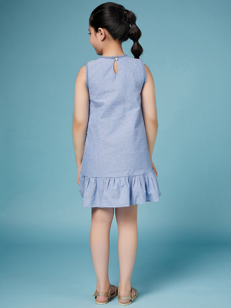 Girls Self Design A-Line Knee length Round neck Sleeveless Casual Wear Dress (d-chamblace)