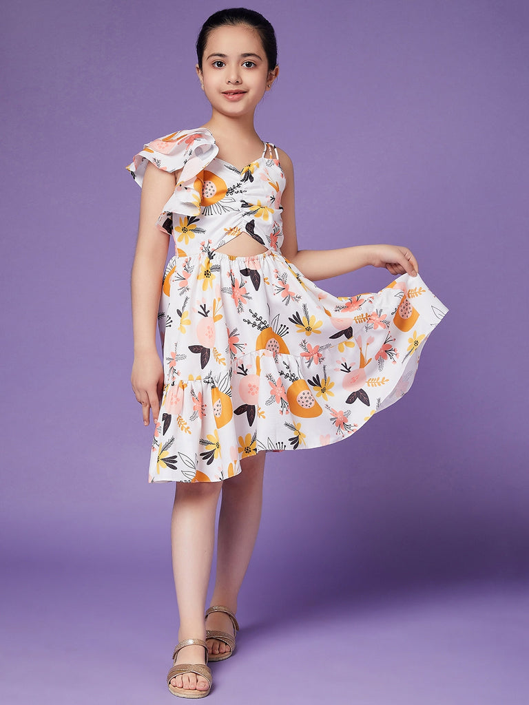 Girls Flutter Sleeve Floral Dress (d-offfloral)