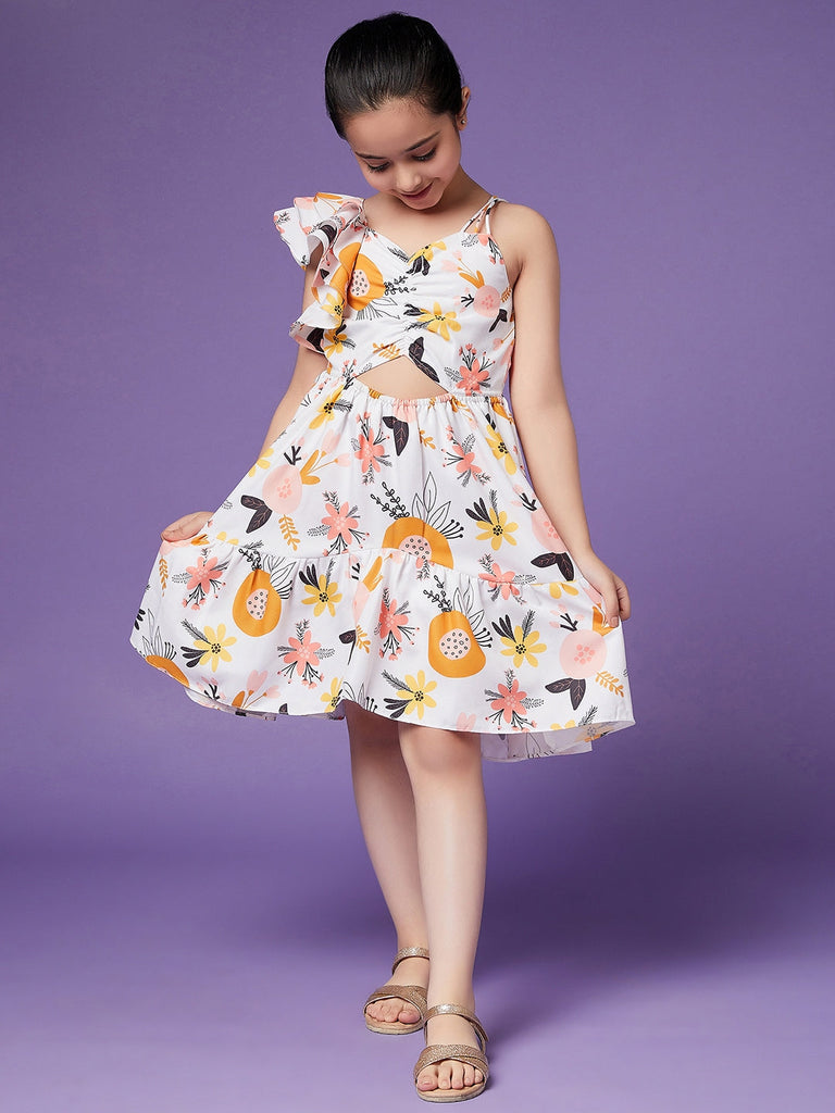 Girls Flutter Sleeve Floral Dress (d-offfloral)