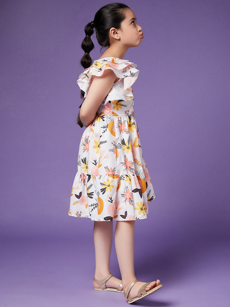 Girls Flutter Sleeve Floral Dress (d-offfloral)