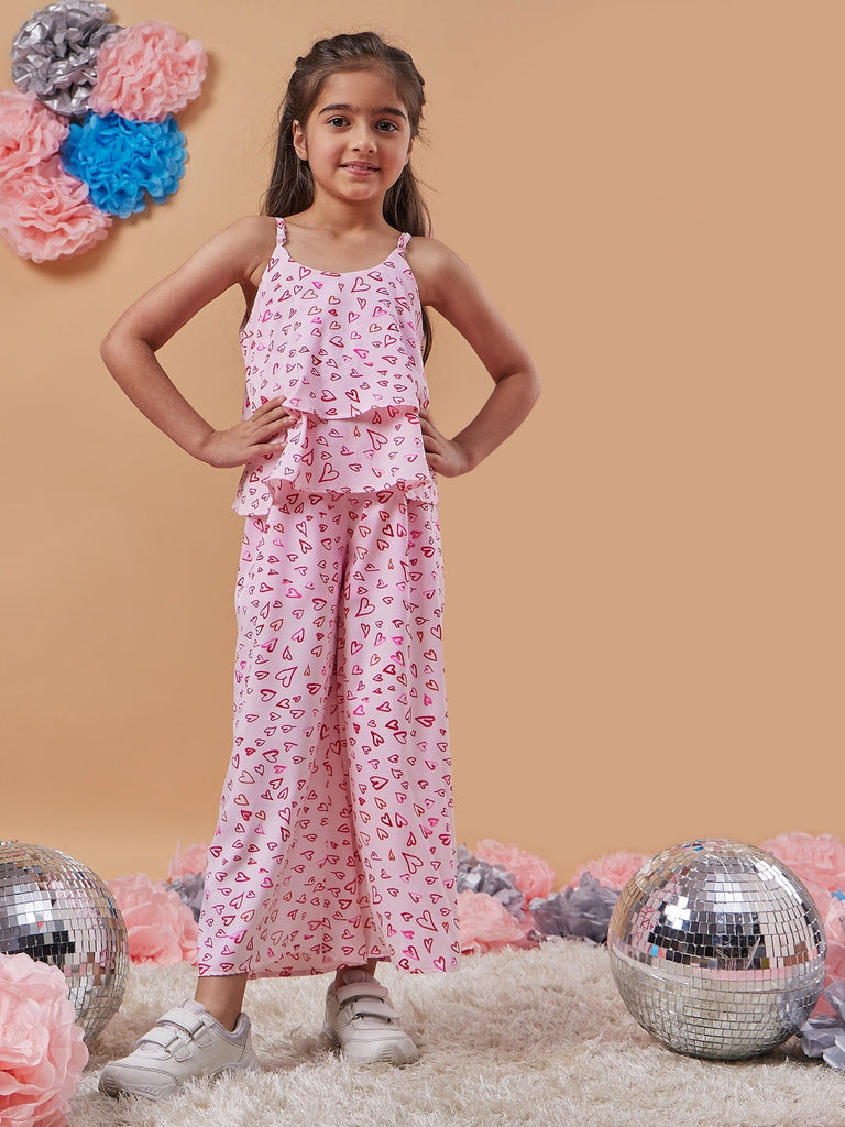 Girls Conversational Printed Basic Jumpsuit (j-pinkheart)