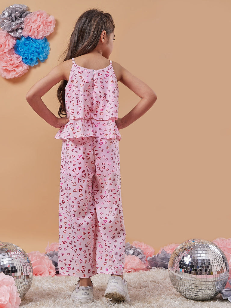 Girls Conversational Printed Basic Jumpsuit (j-pinkheart)