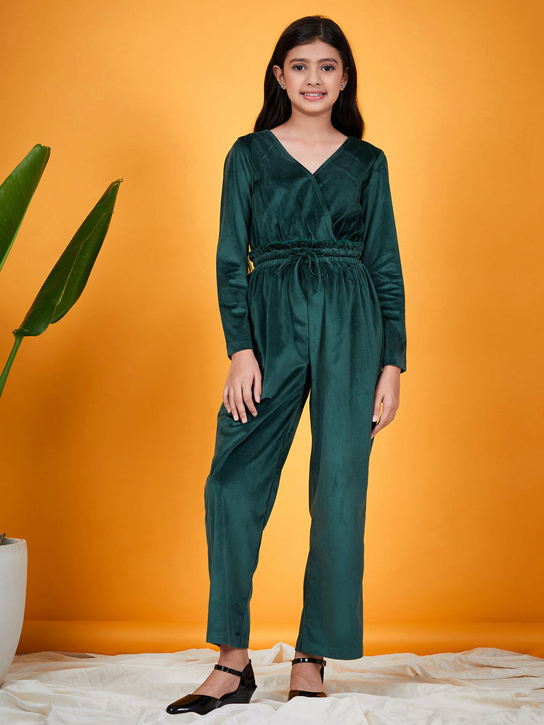 Girls Waist Tie-Up Detail Basic Jumpsuit (j-velgreen)