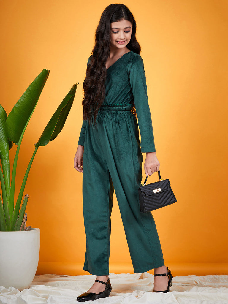 Girls Waist Tie-Up Detail Basic Jumpsuit (j-velgreen)