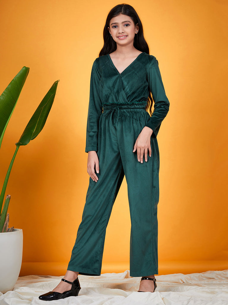 Girls Waist Tie-Up Detail Basic Jumpsuit (j-velgreen)