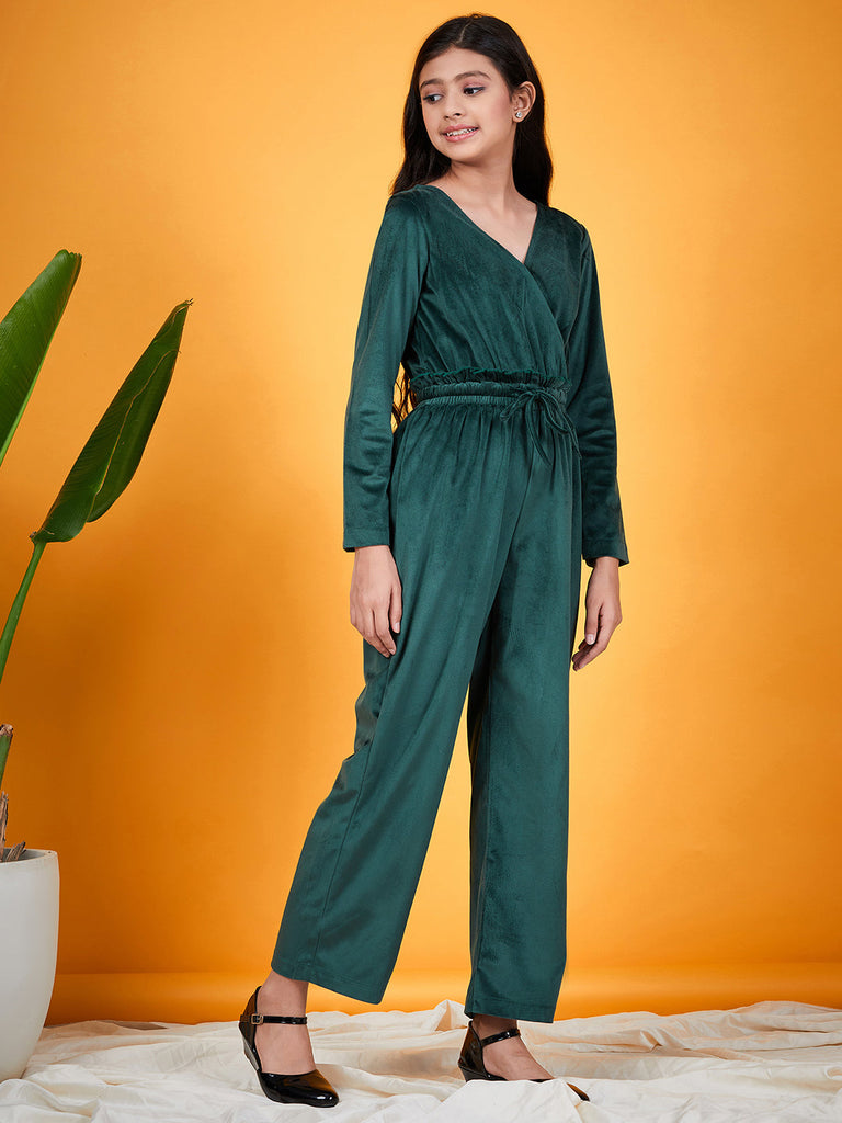 Girls Waist Tie-Up Detail Basic Jumpsuit (j-velgreen)